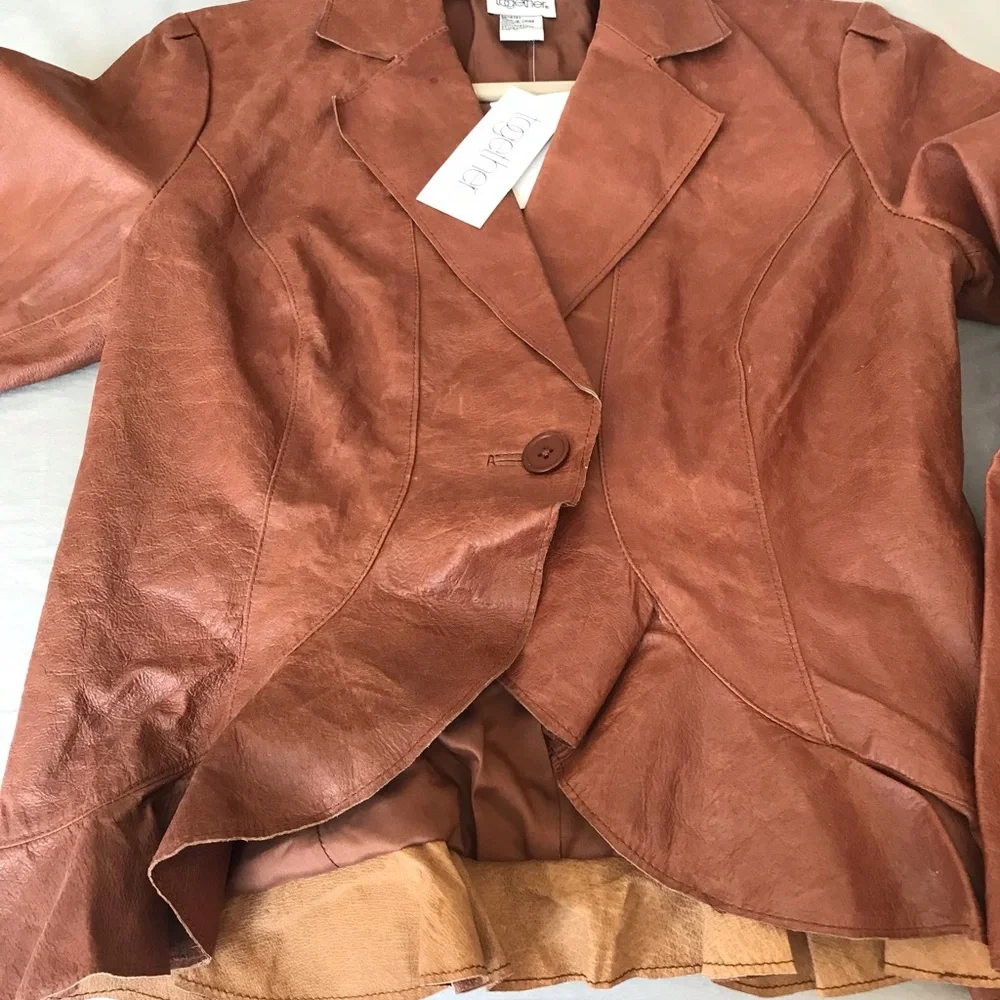 Together 100% Leather Jacket Brown Size 10 - Picture 5 of 16